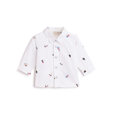 Boys White Printed Long Sleeve Shirt